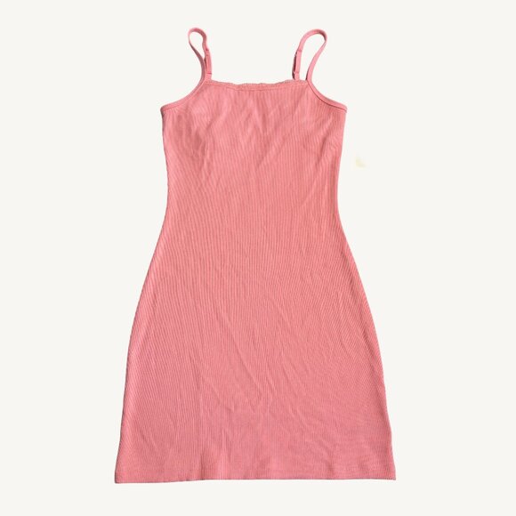 NWT Aerie Light Pink Ribbed Mini Dress With Lace Trim Size Extra Small - Picture 1 of 9